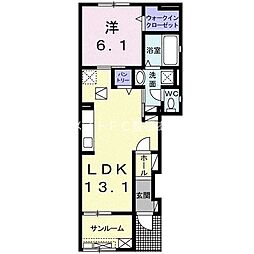 ハイバリースクエア田原 1階1LDKの間取り