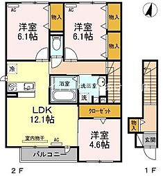祐真　B 2階3LDKの間取り