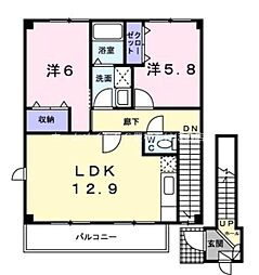 クレストール・ロエール 2階2LDKの間取り