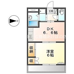 クイーンパレス羽根井 2階1DKの間取り