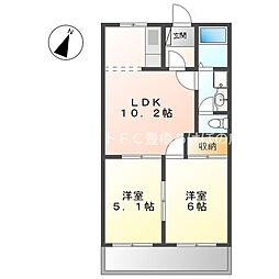 グランドパレス 2階2LDKの間取り