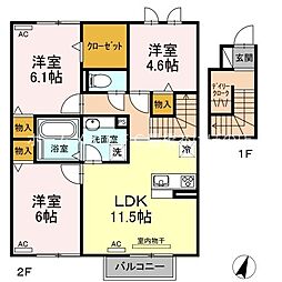 イーグル花田 2階3LDKの間取り