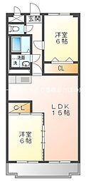 オアシス鷹丘 2LDKの間取図画像