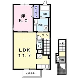 メゾン・リュミエールIV 2階1LDKの間取り