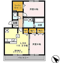 ラ・フルール　A棟 1階2LDKの間取り