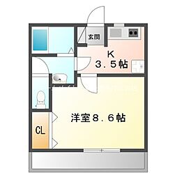 ライフイン・ビー・サークル 2階1Kの間取り