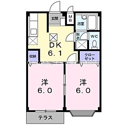 アップルII 1階2DKの間取り