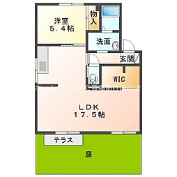 タウニィはしらA棟 1階1LDKの間取り