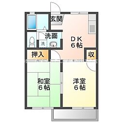 高師パークハイツB棟 2DKの間取図画像