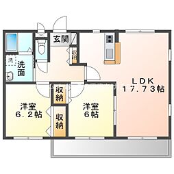 クレール弐番館 2LDKの間取図画像