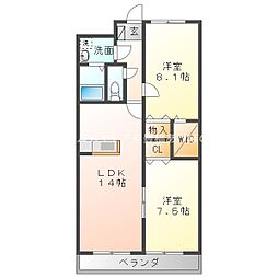 ドゥソール 2LDKの間取図画像