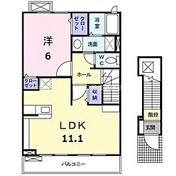ボヌール森岡参番館 1LDKの間取図画像
