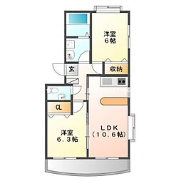 小鷹野ウエストコートS 2LDKの間取図画像