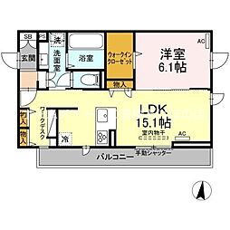 ヴィラ胡蝶 1LDKの間取図画像