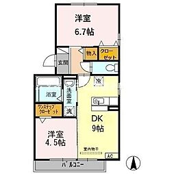 セジュールアン 2DKの間取図画像