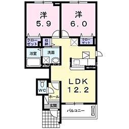 ソレイユ一番館 2LDKの間取図画像