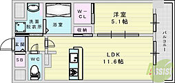 エムズセントラル上新庄 1LDKの間取図画像