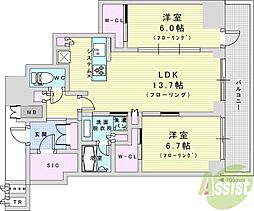 ジオタワー大阪十三 2LDKの間取図画像