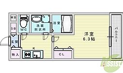 スプランディッド新大阪DUE 1Kの間取図画像
