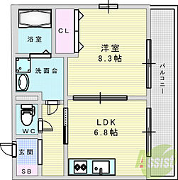 豊里セレニテ 1DKの間取図画像