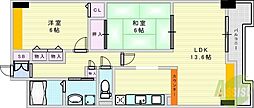 淀川パストラルコート 2LDKの間取図画像