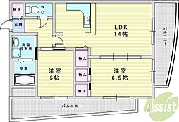 キャニスコート上新庄 2LDKの間取図画像