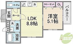 大阪市淀川区新高6丁目アパート 1LDKの間取図画像