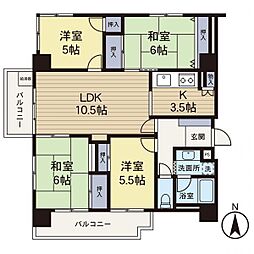 若葉台団地2-13号棟 4LDKの間取図画像