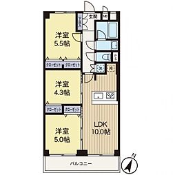 三ツ沢ハイタウン1号棟 3LDKの間取図画像