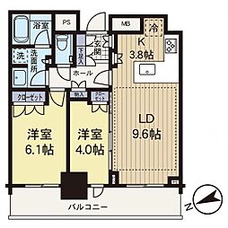ドレッセタワー新綱島South棟 2LDKの間取図画像
