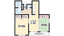 タウン唐山F棟 1階2LDKの間取り