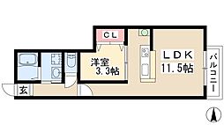ハウス北原 2階1LDKの間取り