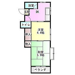グリーンハイツ明和 3階2DKの間取り