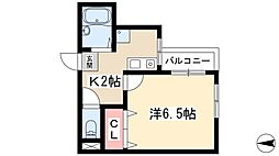 タウンハイツ天池 3階1Kの間取り