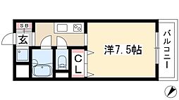 ロイヤル植田 2階1Kの間取り