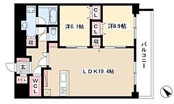 グランルクレ新栄イースト 12階2LDKの間取り