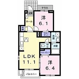 シャンテハウス中根II 1階2LDKの間取り