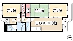 シャトー樹里 3階3LDKの間取り