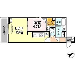 ルヴィータ村雲 2階1LDKの間取り