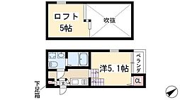 ハーモニーテラス川名町 1階1Kの間取り
