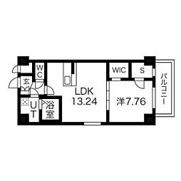 グランドソレイユ伝馬 2階1SLDKの間取り
