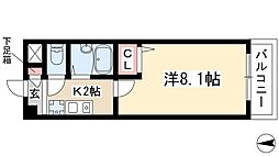 クレストコート 3階1Kの間取り