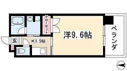 弥富通ライズ 8階1Kの間取り