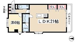 鈴香ハイツ 2階1LDKの間取り