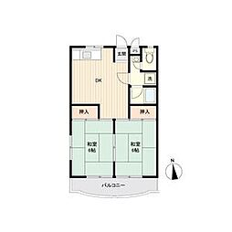 レジデンス光和　102棟 2階2DKの間取り