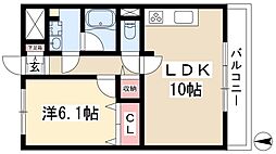 ルペルティア植田 3階1LDKの間取り