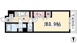 サンライズ滝子 1階1Kの間取り