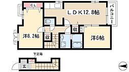 シュティル梅が丘 2階2LDKの間取り