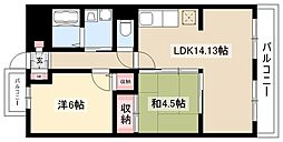 ドゥーブル檀渓 3階2LDKの間取り