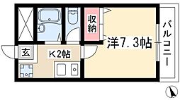 プレイスM 2階1Kの間取り